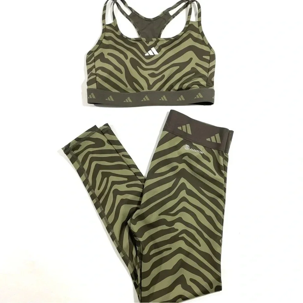 Adidas Hyperglam Tech fit Zebra Print Sports Bra Orbit Green - Picture 8 of 8